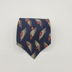 Mens Necktie Austin Grey Silk, Blue Tan Red, Tie, Formal, Size 55 By 4 Vintage